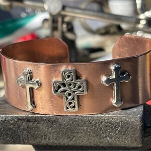 Unisex Copper Cross Cuff Bracelet. Christ amongst the thieves.